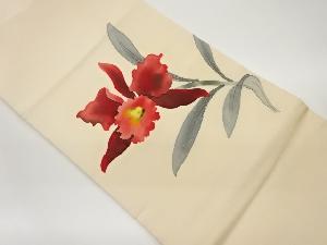 塩瀬金彩手描き花模様名古屋帯